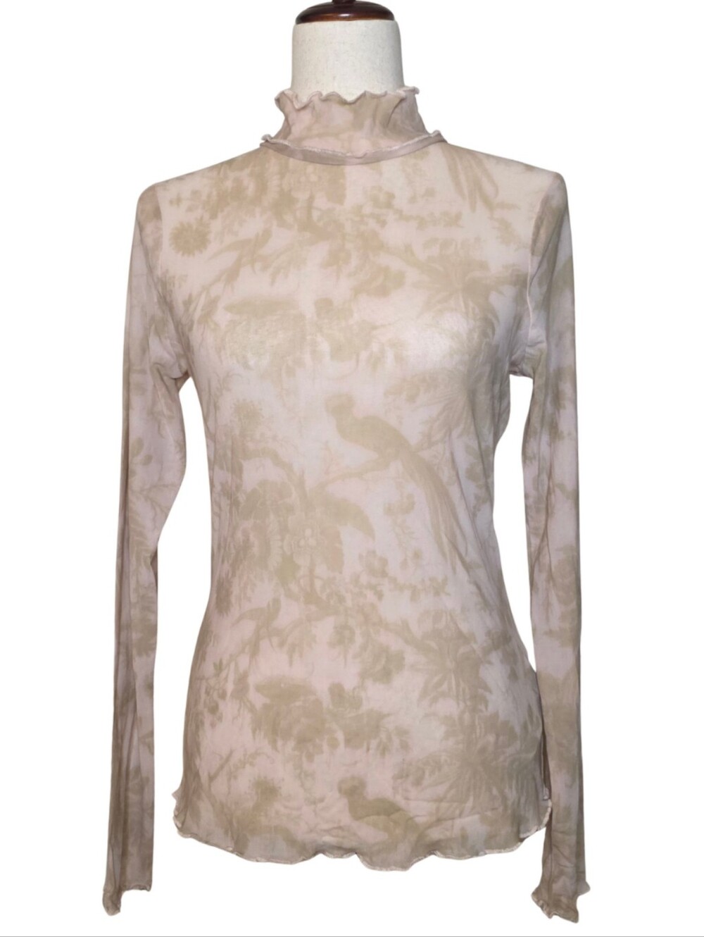 Pilcro Green & Beige Tropical Sheer Mesh Top